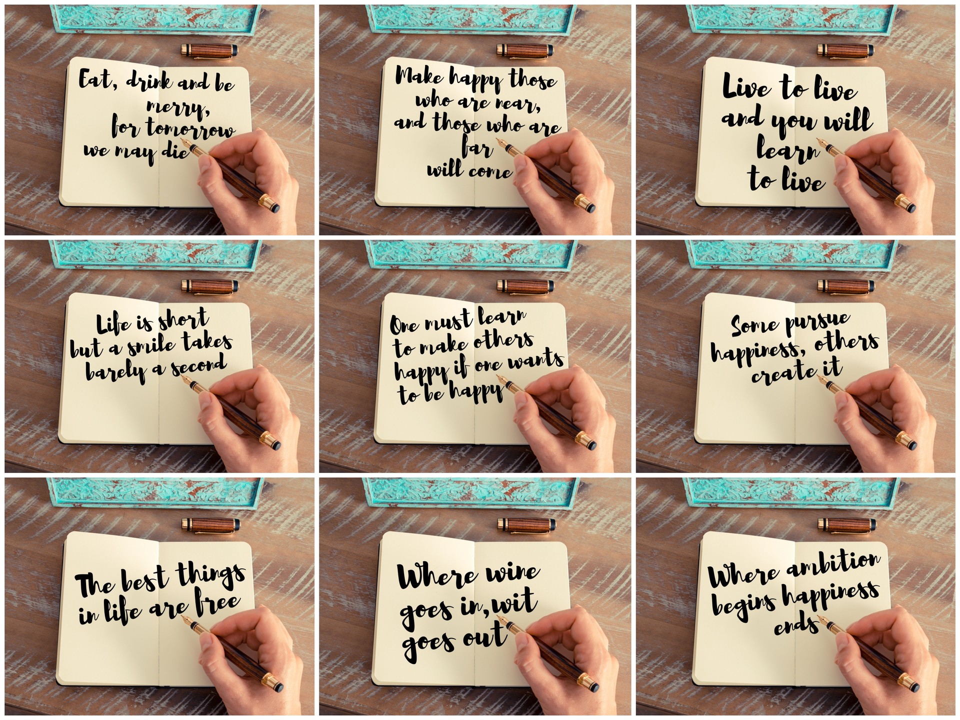 Photo collage of handwritten quotes on notebook